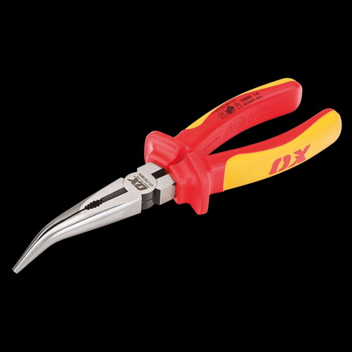 OX Pro VDE Bent Long Nose Pliers - 200mm / 8in