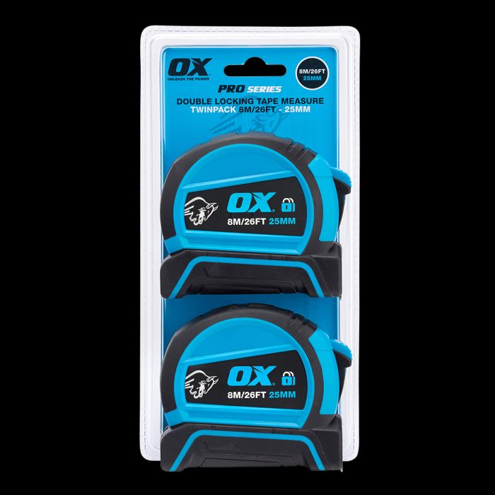 OX Pro Double Locking Tape Measure Twin Pack - 8m