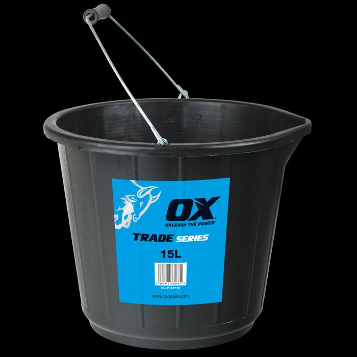 OX Trade Black Bucket - 15L / 3.3 Gallons