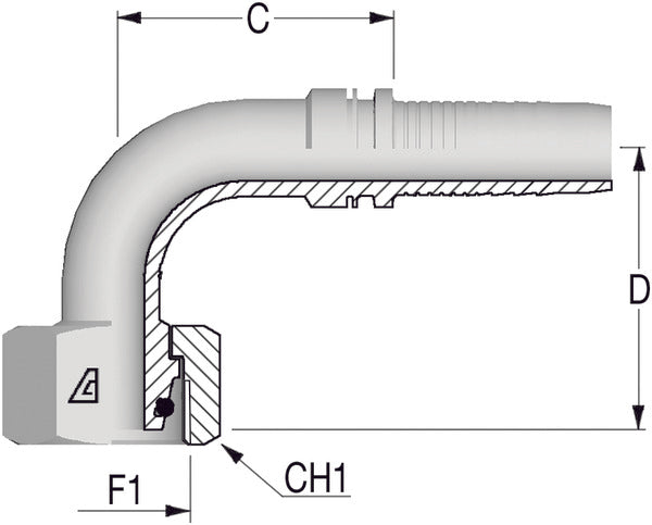 M18 -1.5L x 12mm 90deg Metric Female x 1/4 Hose