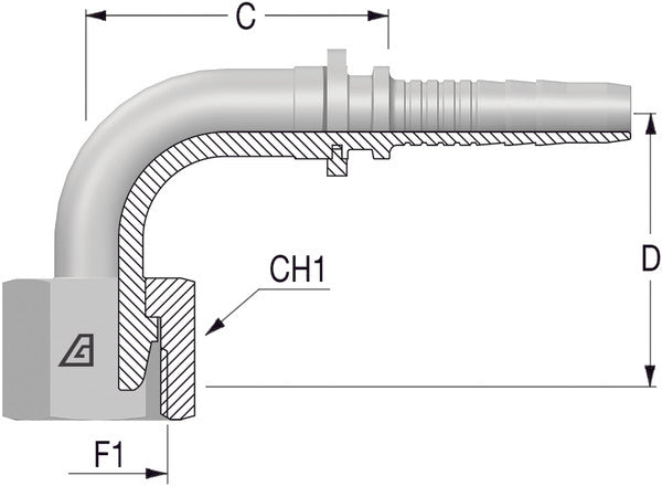 Female 90deg M14-1.5 x 1/4 Hose OG 60