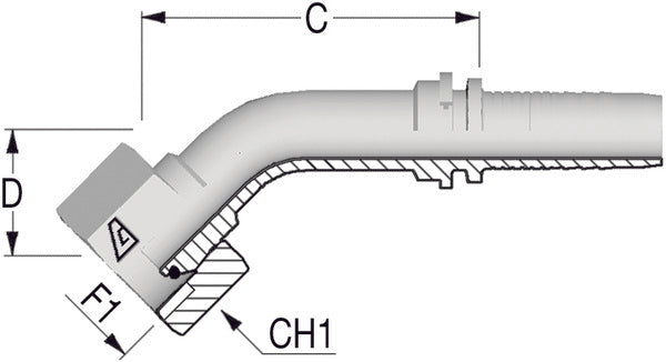 1" BSP 45deg Female x 1 Hose