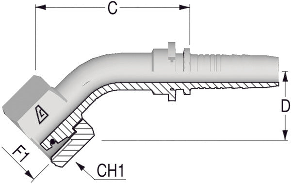M12 -1.5L x 6mm 45deg Metric Female x 1/4 Hose