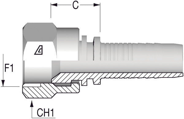 1.1/16" -12 JIC Straight Female x 3/4 Hose