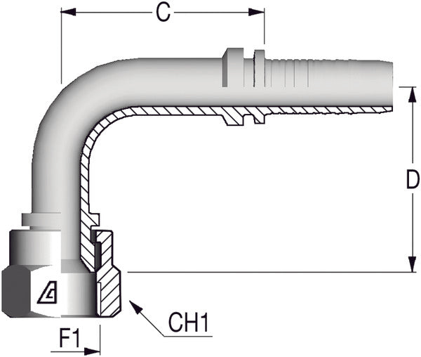 1/2" -20 JIC 90deg Female Elbow x 1/4 Hose