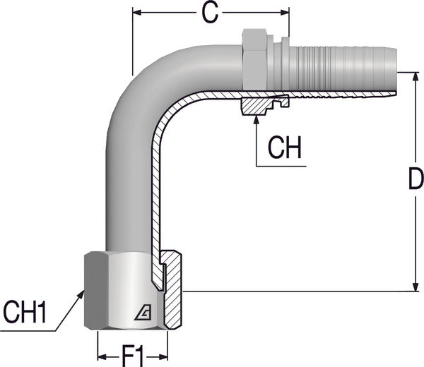 3/4"  JIC 90deg Female Elbow x 1/2 Hose