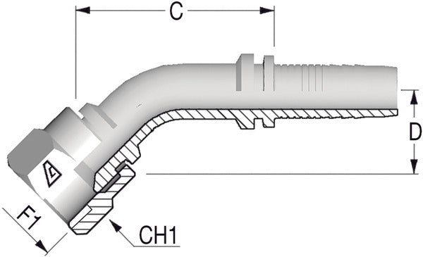 1.1/16" -12 JIC 45deg Elbow x 3/4 Hose