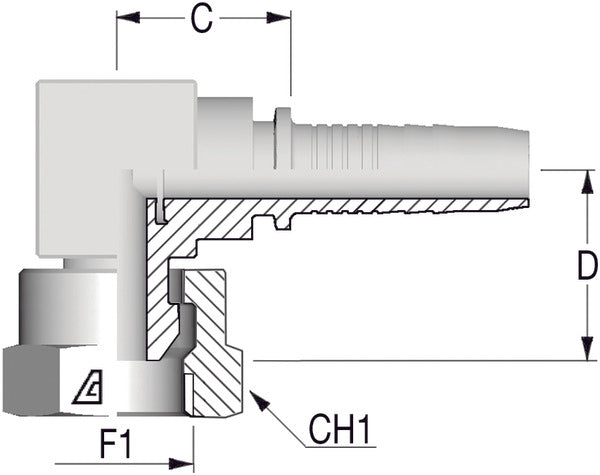 1/4" BSP 90deg Compact Elbow x 1/4 Hose