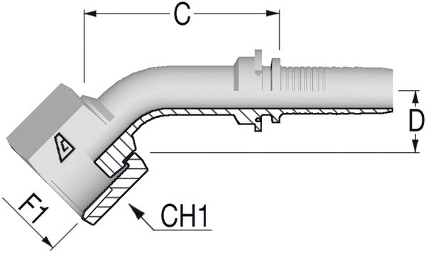 1.7/16" -12 ORFS 45degFlat/Faced Female x 1 Hose