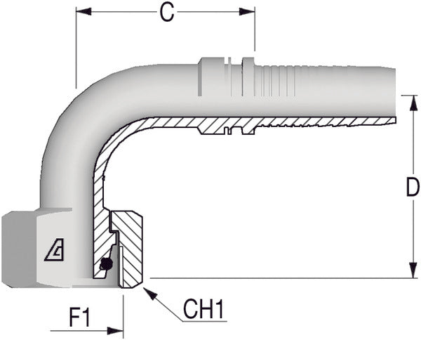 M36 -2S x 25mm 90deg Metric Female x 1" Hose