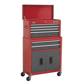 Topchest & Rollcab Combination 6 Drawer with Ball-Bearing Slides- Red