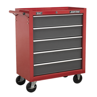 Rollcab 5 Drawer with Ball-Bearing Slides - Red/Grey