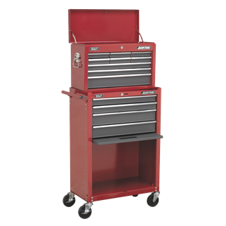 Topchest & Rollcab Combination 13 Drawer with Ball-Bearing Slides - Red/Grey