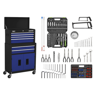 Topchest & Rollcab Combination 6 Drawer with Ball-Bearing Slides - Blue/Black & 170pc Tool Kit