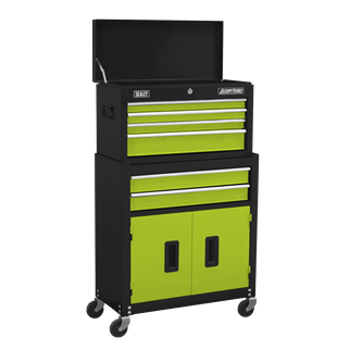Topchest & Rollcab Combination 6 Drawer with Ball-Bearing Slides - Hi-Vis Green