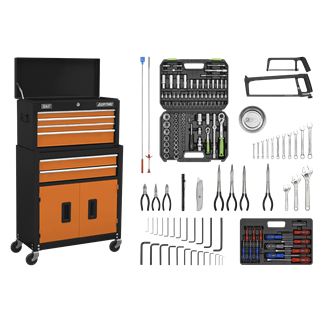 Topchest & Rollcab Combination 6 Drawer with Ball-Bearing Slides - Orange/Black & 170pc Tool Kit