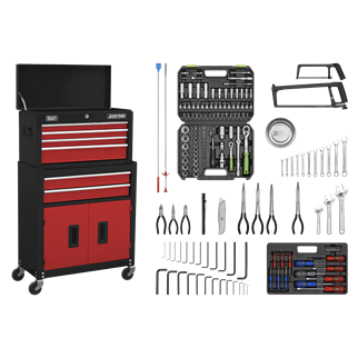 Topchest & Rollcab Combination 6 Drawer with Ball-Bearing Slides - Red/Black & 170pc Tool Kit