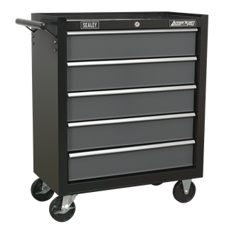 Rollcab 5 Drawer with Ball-Bearing Slides - Black/Grey