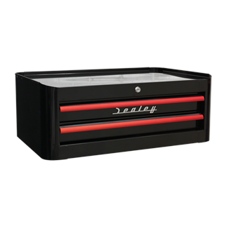 Mid-Box 2 Drawer Retro Style - Black with Red Anodised Drawer Pulls