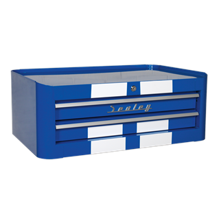 Mid-Box 2 Drawer Retro Style - Blue with White Stripes