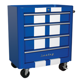 Rollcab 4 Drawer Retro Style - Blue with White Stripes