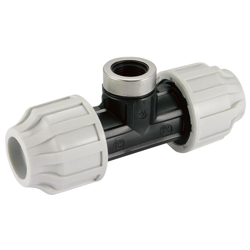 50MM  OD X 1.1/2" BSPP FEMALE TEE POLYETHYLENE (MDPE)  COMPRESSION