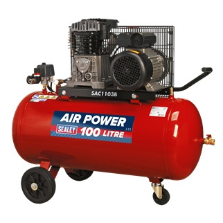 Air Compressor 100L Belt Drive 3hp with Cast Cylinders & Wheels