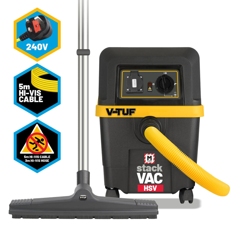 V-TUF STACKVAC HSV 240v 30L M-Class Dust Extractor Wet & Dry - with Power Take Off - Health & Safety Version