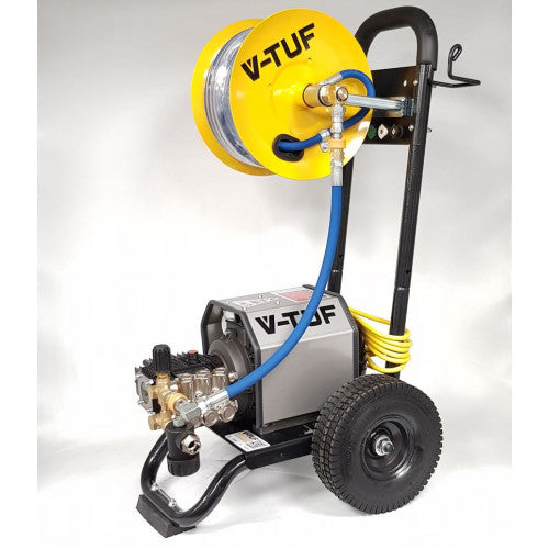 240v Compact, Industrial, Mobile Electric Pressure Washer c/w 20m HOSE REEL - 1450psi, 100Bar, 12L/min